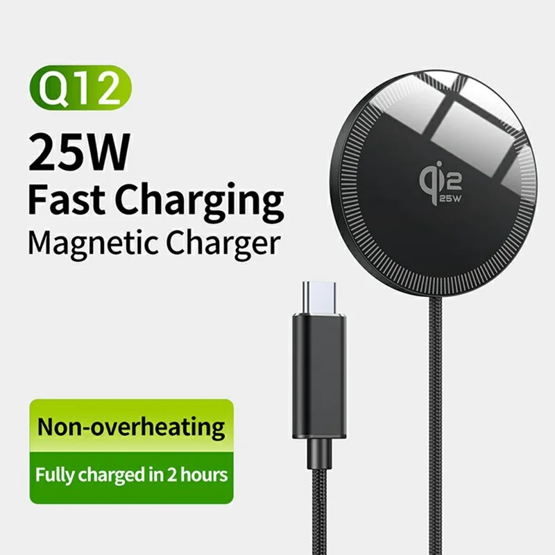 Q12 Tragbare 25-Watt-Schnelladestation, kompatibel mit MagSafe, Typ-C, Qi2, magnetisches kabelloses Ladegerät – Schwarz