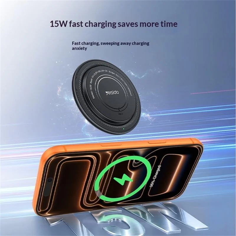 YESIDO DS39 15 Вт Магнитное беспроводное зарядное устройство, круглая настольная зарядная панель для смартфона и наушников — черный