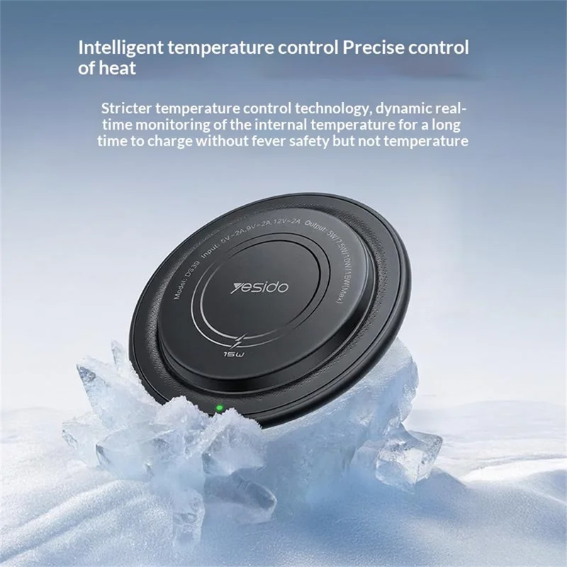 YESIDO DS39 15 Вт Магнитное беспроводное зарядное устройство, круглая настольная зарядная панель для смартфона и наушников — черный
