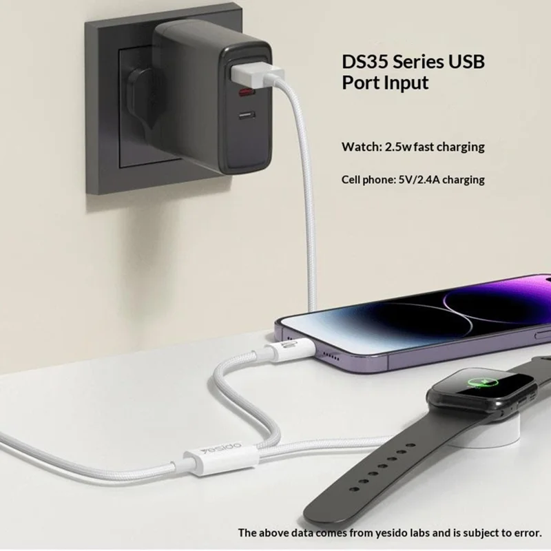 YESIDO DS34 2 in 1 Type-C to iP  /  Wireless Charging Dock for Apple Watch 2.5W Fast Charging Cable - White