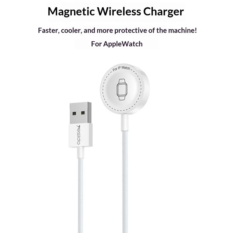 YESIDO DS33 1m 2.5W Fast Charging USB-A Cable for Apple Watch Magnetic Wireless Charger - White