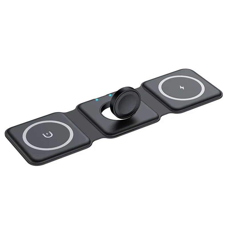 WC-07W 3 in 1 Magnetic Wireless Charger Foldable Charging Dock with Indicator Light - Black