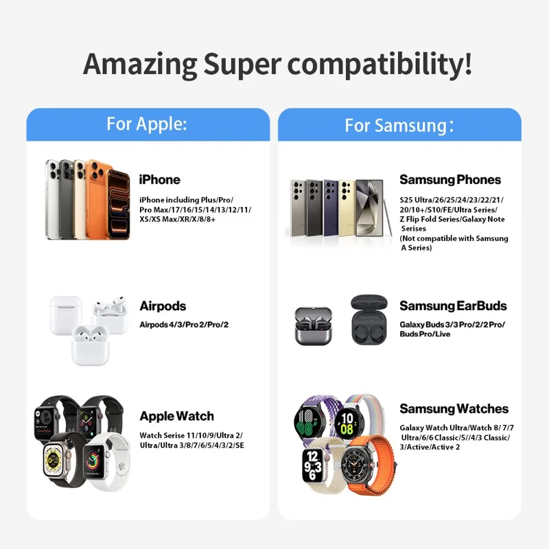 3 in 1 Qi2.2 Wireless Charger 25W Magnetic Stand for iPhone Samsung Phone Watch Earbuds - Black