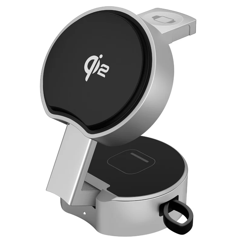 B30 3 In 1 Foldable Magnetic Wireless Charger with 80cm Retractable Cable Qi2 15W Fast Charging Dock for Phone Watch Earbuds - Silver+Black