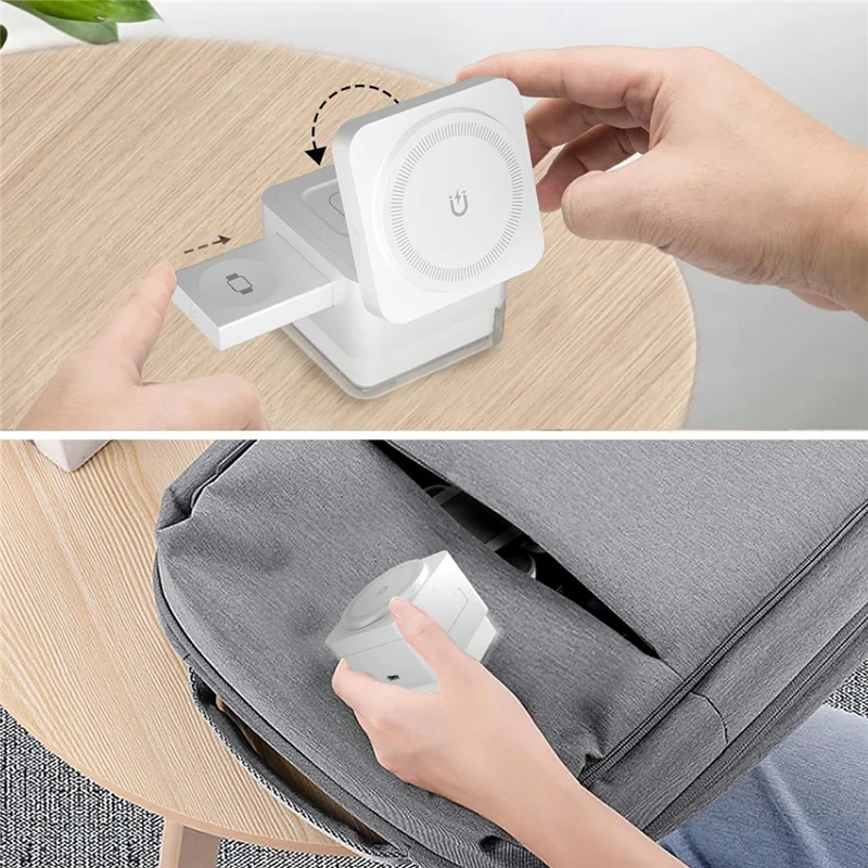 S6 3 in 1 Magnetic Wireless Charging Station Foldable Dock with RGB Light for iPhone Apple Watch AirPods - White