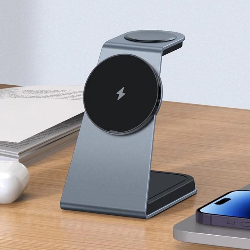 T3 Qi2 15W Magnetic Wireless Charger for iPhone Apple Watch AirPods Desktop Stand - Grey
