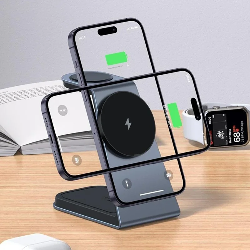 T3 Qi2 15W Magnetic Wireless Charger for iPhone Apple Watch AirPods Desktop Stand - Grey