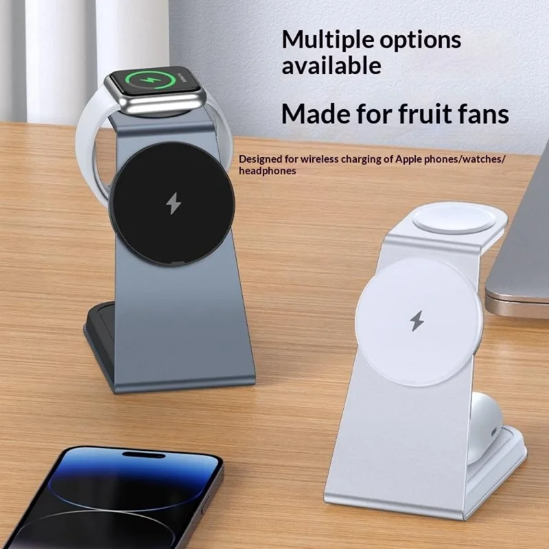 T3 Qi2 15W Magnetic Wireless Charger for iPhone Apple Watch AirPods Desktop Stand - Grey