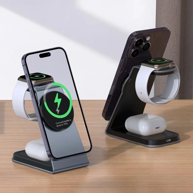 T3 Qi2 15W Magnetic Wireless Charger for iPhone Apple Watch AirPods Desktop Stand - White