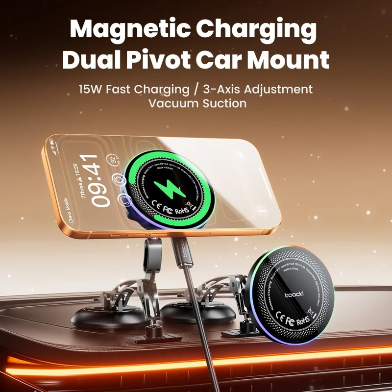 TOOCKI TW11 (W11) Magnetic Car Mount Wireless Charger 15W Fast Charging Phone Holder for Dashboard