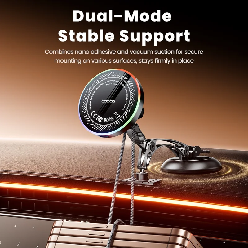 TOOCKI TW11 (W11) Magnetic Car Mount Wireless Charger 15W Fast Charging Phone Holder for Dashboard