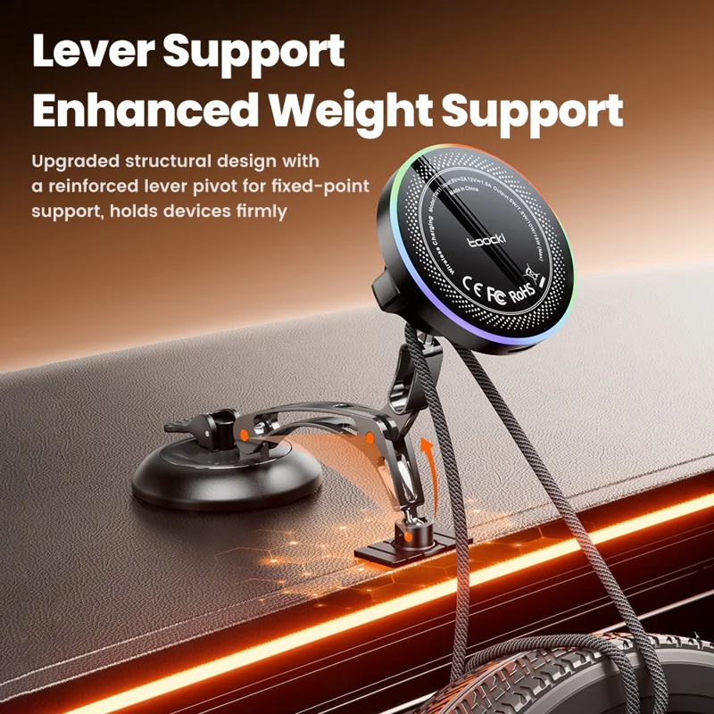 TOOCKI TW11 (W11) Magnetic Car Mount Wireless Charger 15W Fast Charging Phone Holder for Dashboard