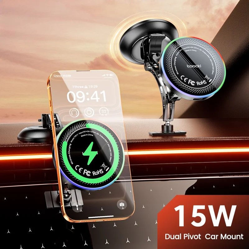 TOOCKI TW11 (W11) Magnetic Car Mount Wireless Charger 15W Fast Charging Phone Holder for Dashboard