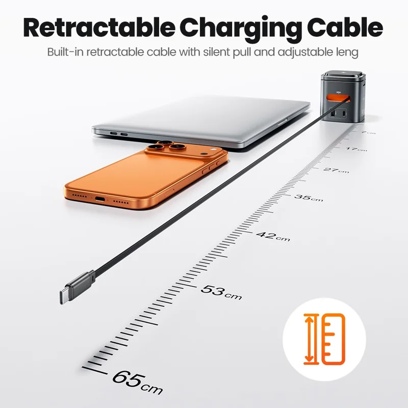 TOOCKI MX-CD15S 80W GaN 6-in-1 Wireless Charging Station Retractable Cable Charging Dock for iPhone MacBook - EU Plug