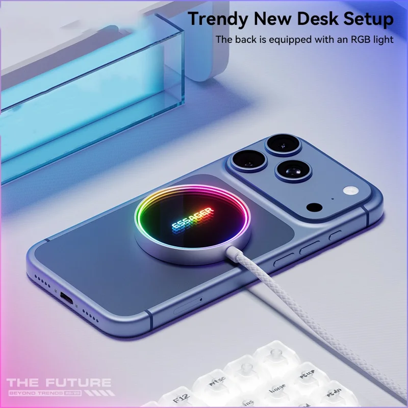 ESSAGER 15W Magnetic Wireless Charger with Dynamic RGB Light Portable Charging Pad - Silver