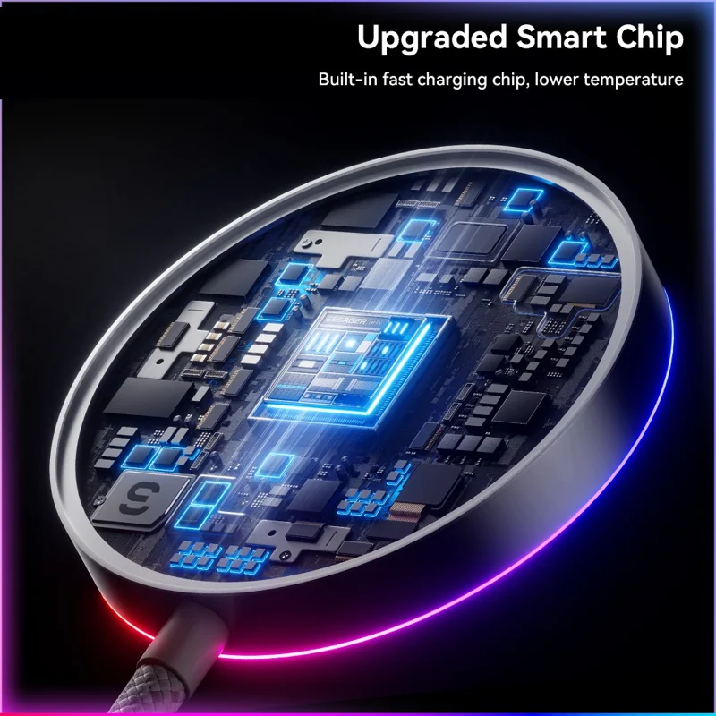 ESSAGER 15W Magnetic Wireless Charger with Dynamic RGB Light Portable Charging Pad - Silver