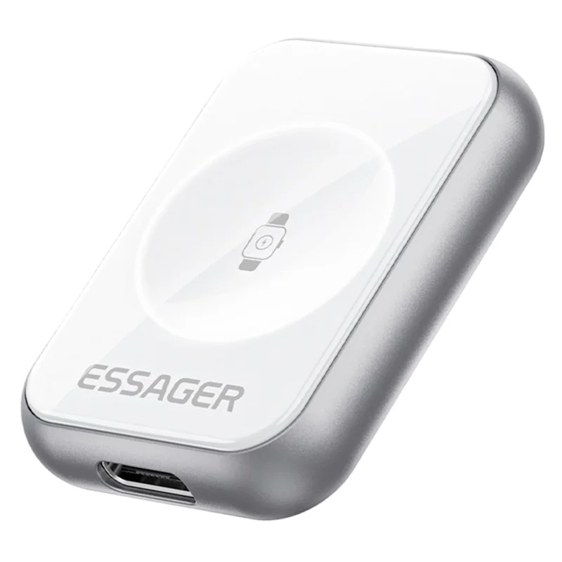 ESSAGER 5W Wireless Charger for Apple Watch Zinc Alloy Type-C + iP Dual Interface Portable Magnetic Charger - Silver