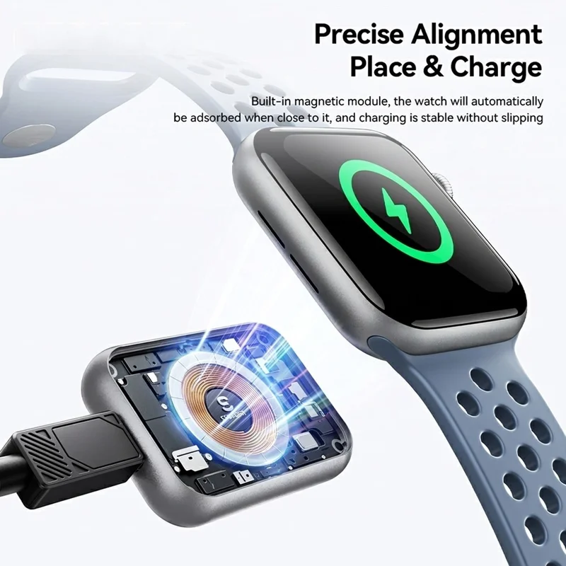 ESSAGER 5W Wireless Charger for Apple Watch Zinc Alloy Type-C + iP Dual Interface Portable Magnetic Charger - Silver