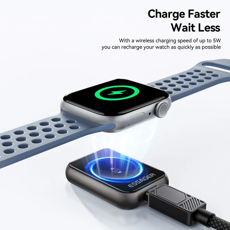 ESSAGER 5W Wireless Charger for Apple Watch Zinc Alloy Type-C + iP Dual Interface Portable Magnetic Charger - Silver