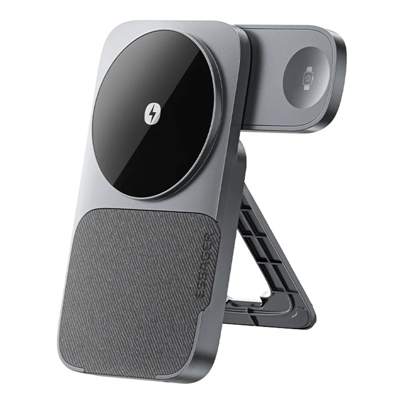 ESSAGER 3 in 1 Foldable Wireless Charger for Phone / Watch / Earbuds 15W Fast Charging Stand - Grey