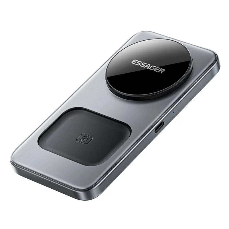 ESSAGER 3 i 1 skrivebordswireless oplader 15 W hurtig opladning magnetisk foldbar til telefon, ur og ørepuder - Grå