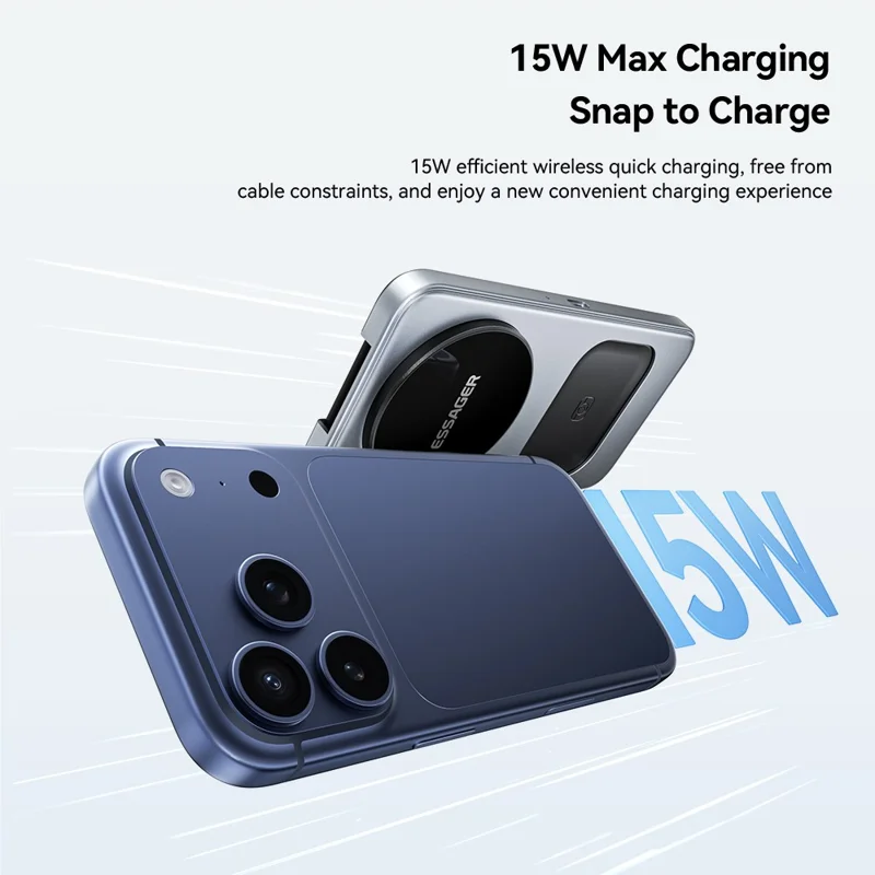 ESSAGER 3 i 1 skrivebordswireless oplader 15 W hurtig opladning magnetisk foldbar til telefon, ur og ørepuder - Grå