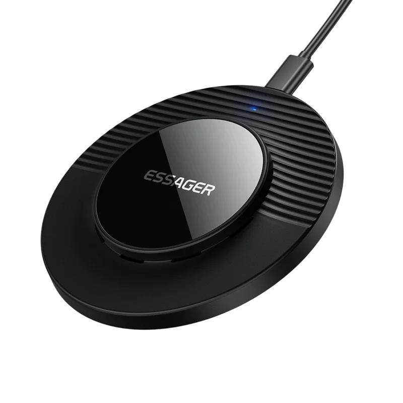 ESSAGER Desktop Wireless Charger Portable 15W Fast Charging Pad with 1m Type-C Cable - Black