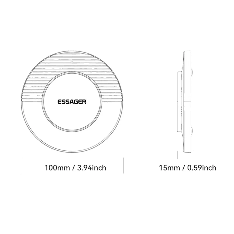 ESSAGER Desktop Wireless Charger Portable 15W Fast Charging Pad with 1m Type-C Cable - Black
