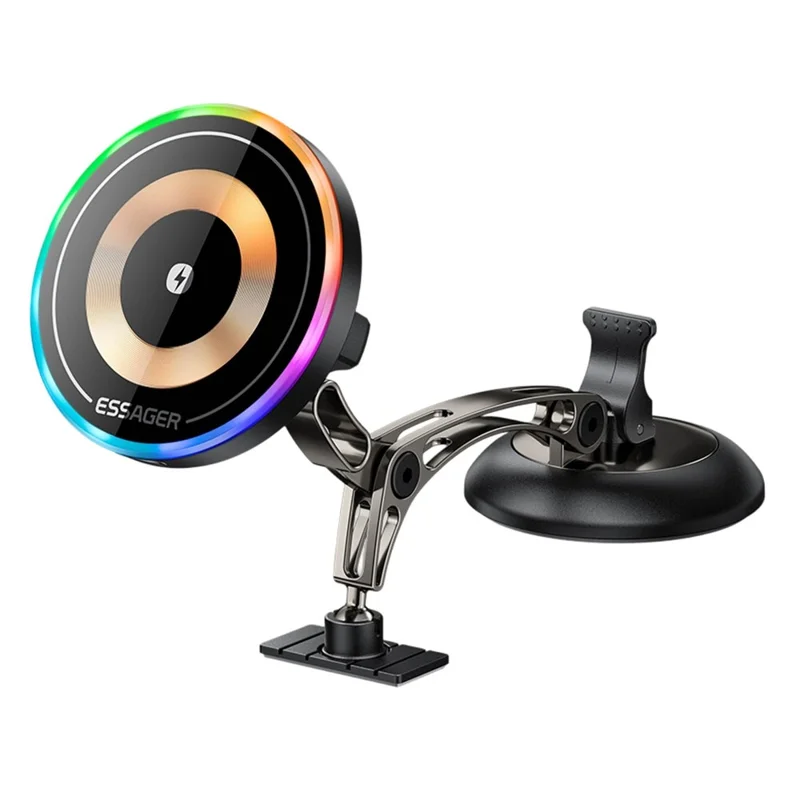 ESSAGER Magnetic Car Phone Holder RGB Lighting 15W Wireless Charger for Dashboard Windshield Mount - Tarnish
