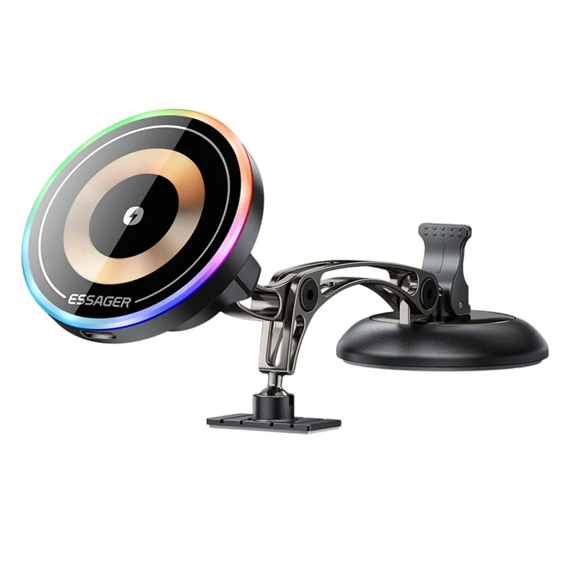 ESSAGER Magnetic Car Phone Holder RGB Lighting 15W Wireless Charger for Dashboard Windshield Mount - Tarnish