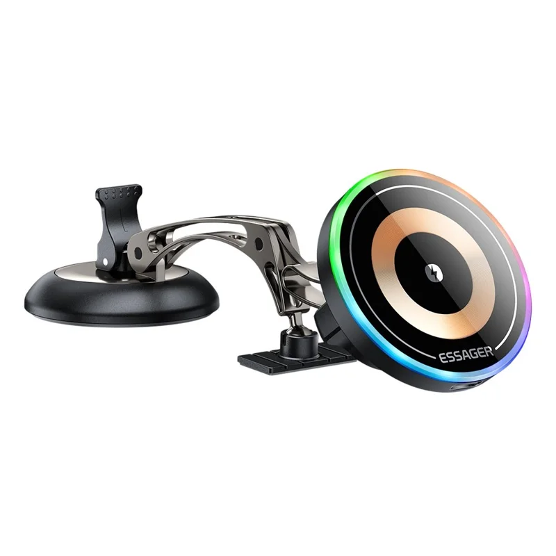 ESSAGER Magnetic Car Phone Holder RGB Lighting 15W Wireless Charger for Dashboard Windshield Mount - Tarnish