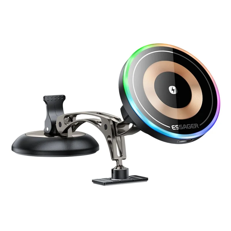 ESSAGER Magnetic Car Phone Holder RGB Lighting 15W Wireless Charger for Dashboard Windshield Mount - Tarnish