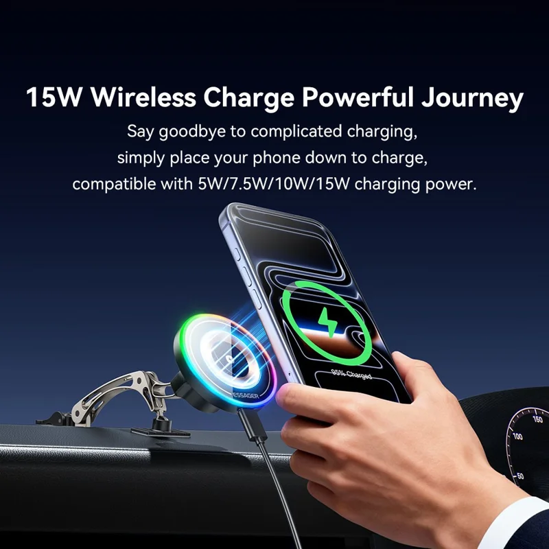 ESSAGER Magnetic Car Phone Holder RGB Lighting 15W Wireless Charger for Dashboard Windshield Mount - Tarnish