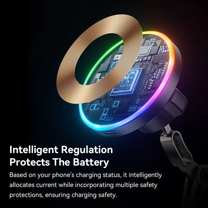 ESSAGER Magnetic Car Phone Holder RGB Lighting 15W Wireless Charger for Dashboard Windshield Mount - Tarnish