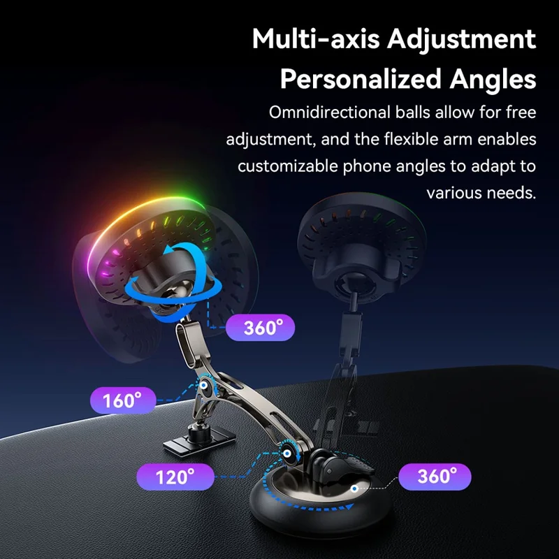 ESSAGER Magnetic Car Phone Holder RGB Lighting 15W Wireless Charger for Dashboard Windshield Mount - Tarnish