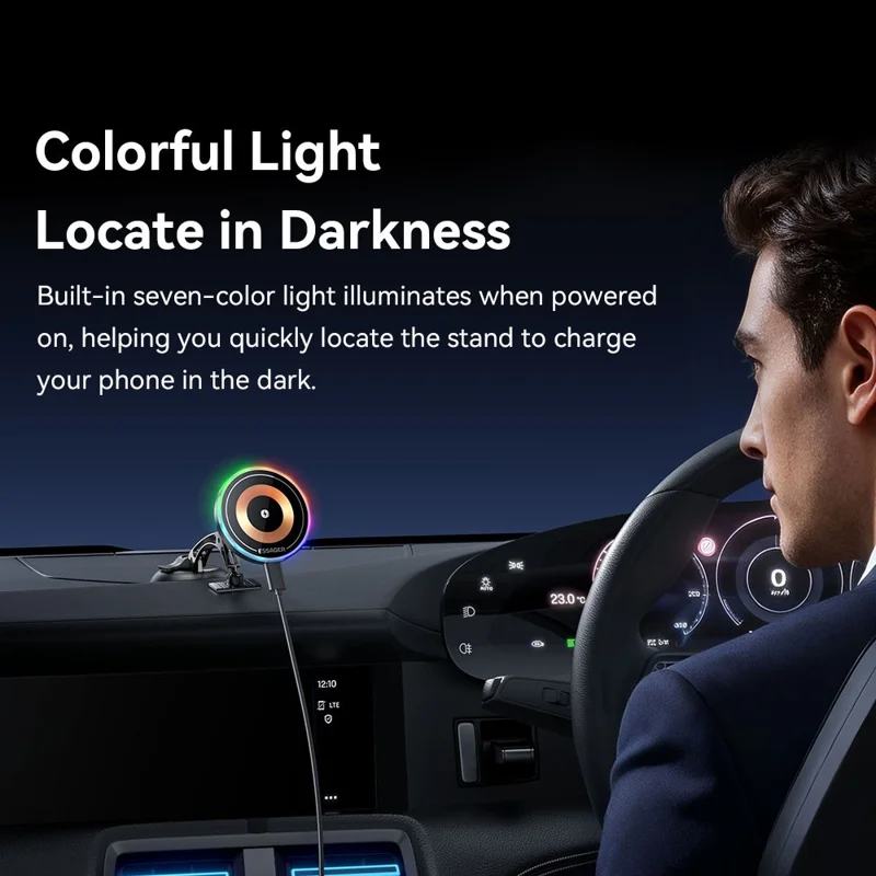 ESSAGER Magnetic Car Phone Holder RGB Lighting 15W Wireless Charger for Dashboard Windshield Mount - Tarnish