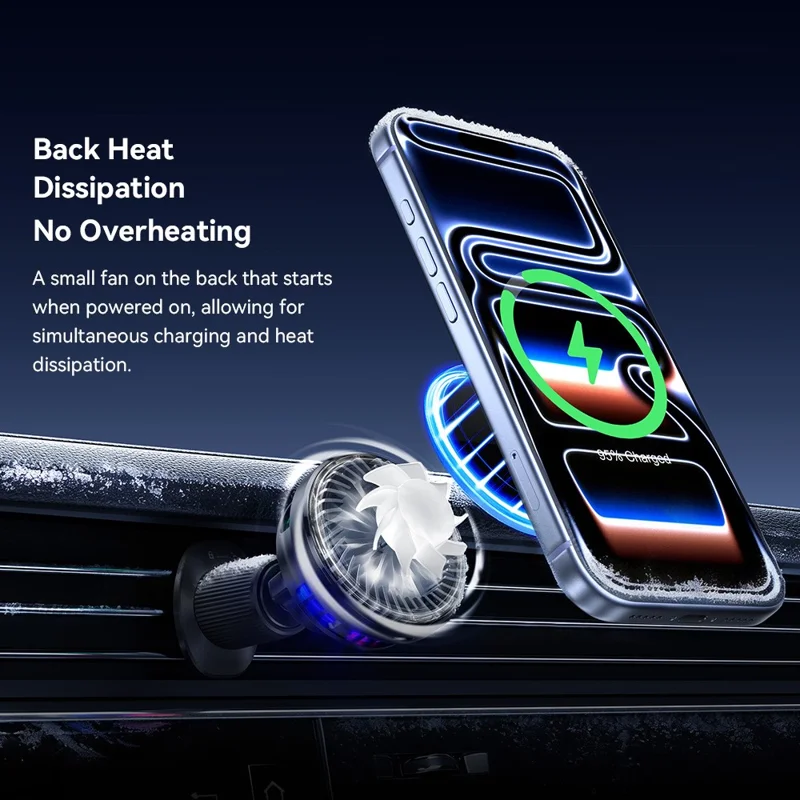 ESSAGER Qi2.2 25W Fast Charging Air Vent Mount Magnetic Wireless Car Charger with RGB Light - Black
