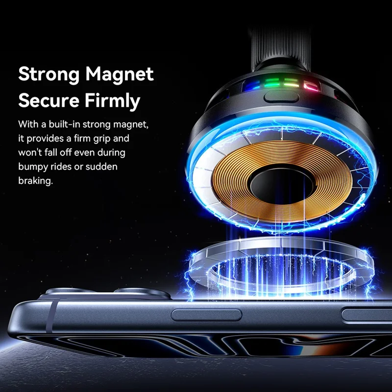 ESSAGER Qi2.2 25W Fast Charging Air Vent Mount Magnetic Wireless Car Charger with RGB Light - Black