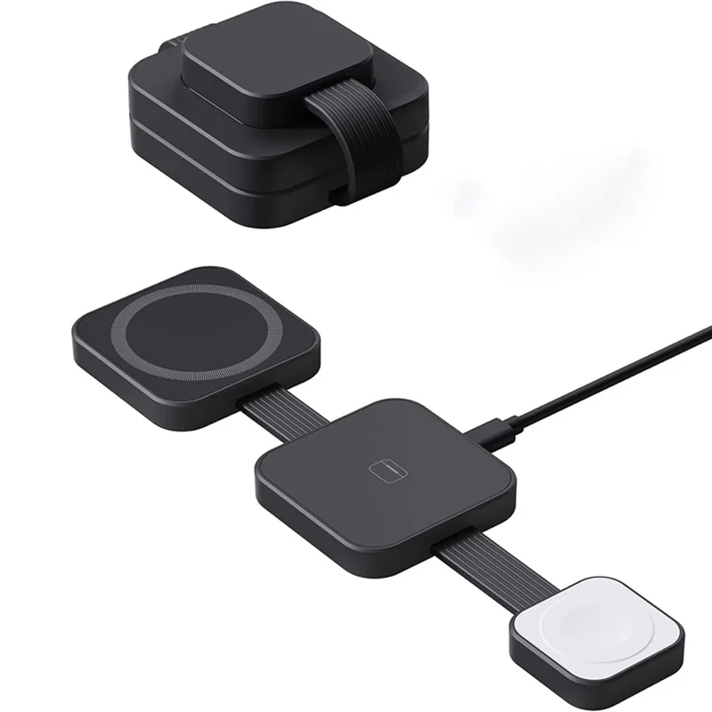 Y222 3-in-1 Wireless Charger Foldable Magnetic Stand for iPhone Apple Watch AirPods - Black