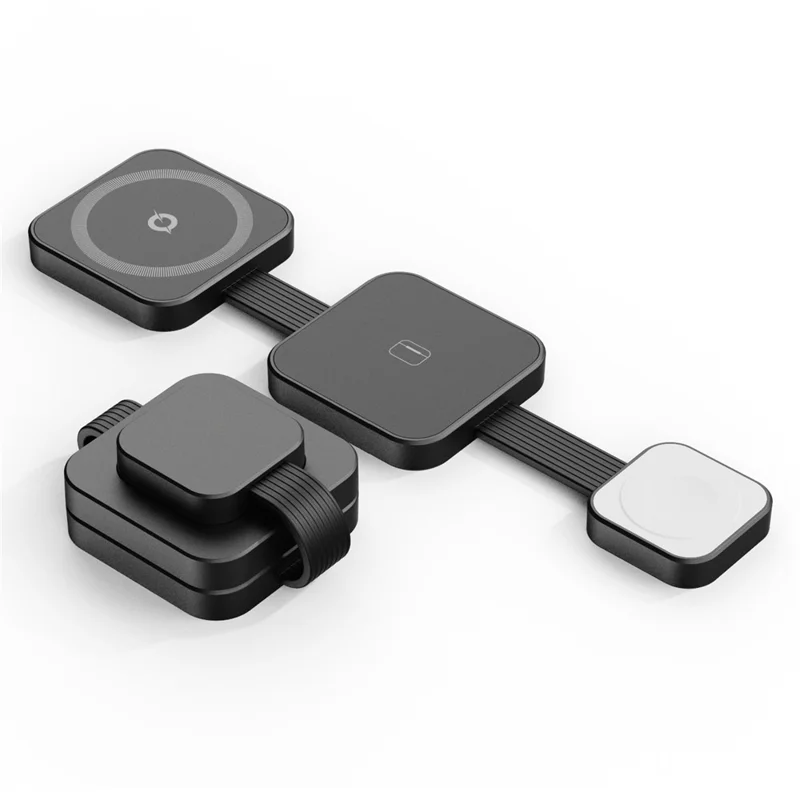 Y222 3-in-1 Wireless Charger Foldable Magnetic Stand for iPhone Apple Watch AirPods - Black