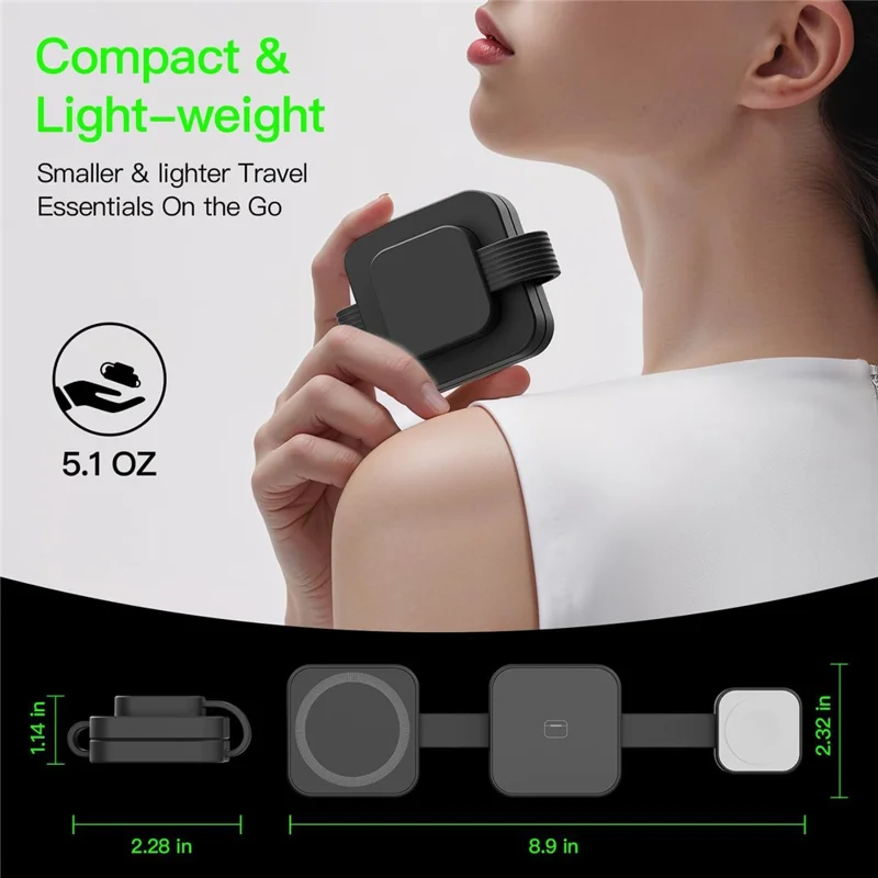 Y222 3-in-1 Wireless Charger Foldable Magnetic Stand for iPhone Apple Watch AirPods - Black