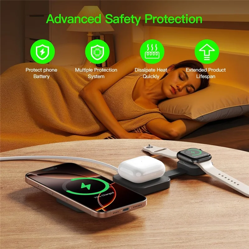 Y222 3-in-1 Wireless Charger Foldable Magnetic Stand for iPhone Apple Watch AirPods - Black