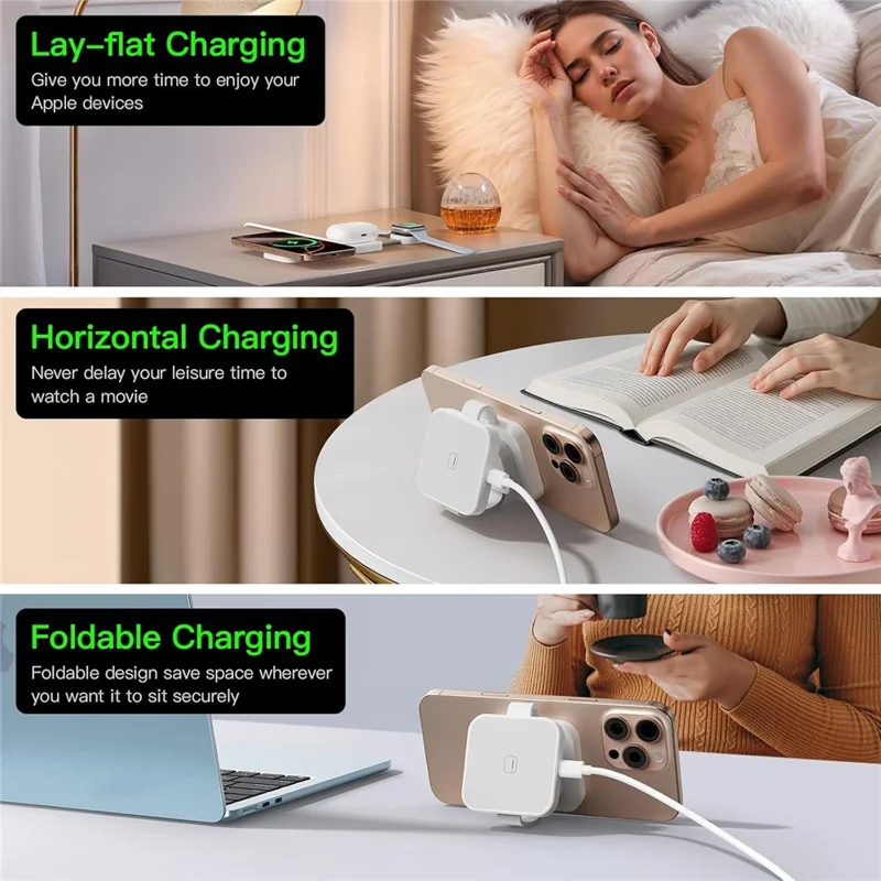 Y222 3-in-1 Wireless Charger Foldable Magnetic Stand for iPhone Apple Watch AirPods - White