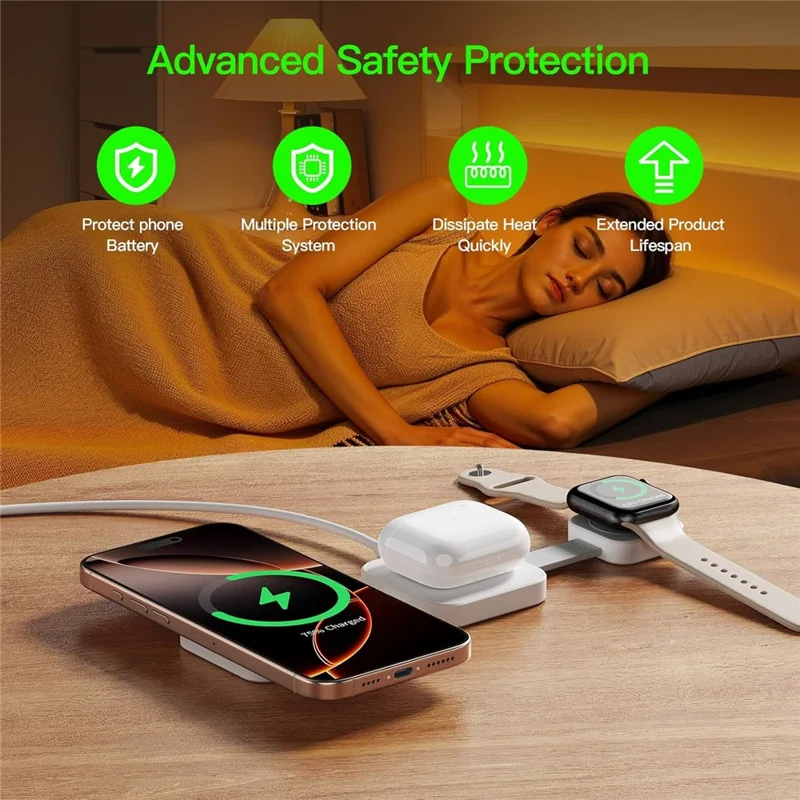 Y222 3-in-1 Wireless Charger Foldable Magnetic Stand for iPhone Apple Watch AirPods - White