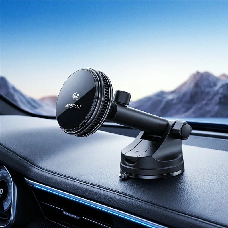 ACEFAST D67 Qi2 25 W kabelloses Schnellladegerät mit Kühlfunktion und Saugnapf-Handyhalterung – Schwarz