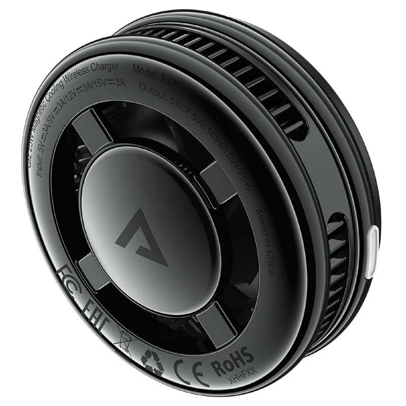 ACEFAST E47 QI2 25 W Magnetisches Kühl- und Kabelloses Ladegerät, Schneller Handykühler für Gaming – Schwarz