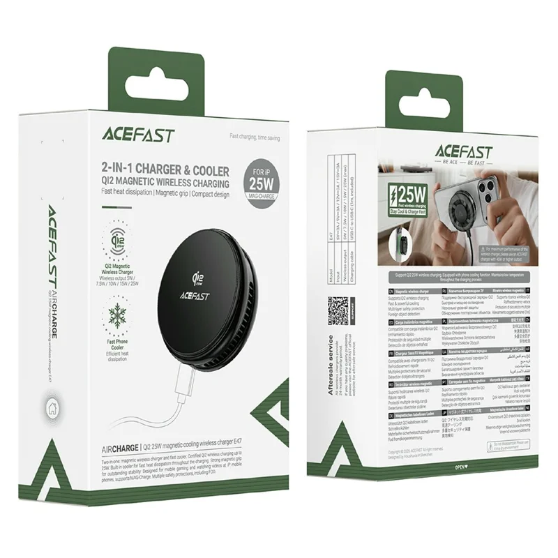 ACEFAST E47 QI2 25 W Magnetisches Kühl- und Kabelloses Ladegerät, Schneller Handykühler für Gaming – Schwarz