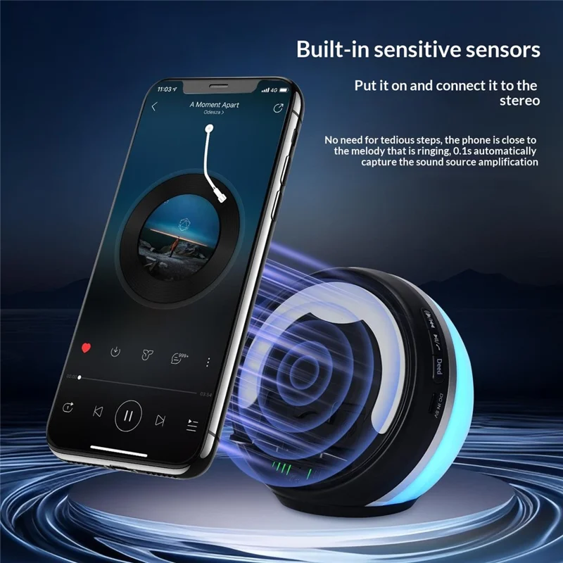 F36 Altifalante Bluetooth com Suporte para Telemóvel, Luz Ambiente RGB, Cartão TF, Altifalante Portátil com Áudio por Indução sem Fios - Preto