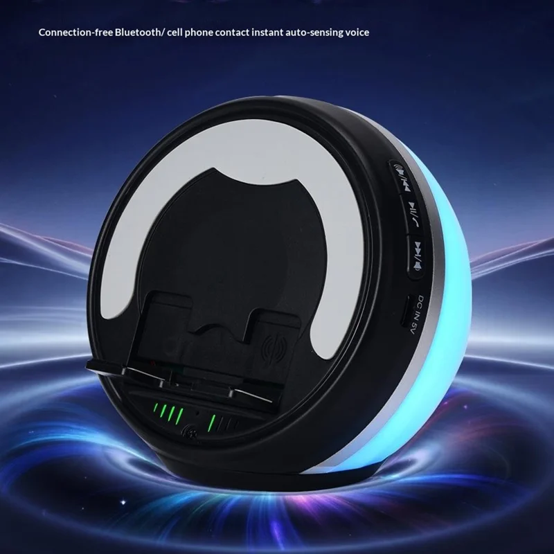 F36 Altifalante Bluetooth com Suporte para Telemóvel, Luz Ambiente RGB, Cartão TF, Altifalante Portátil com Áudio por Indução sem Fios - Preto