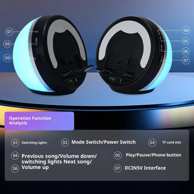 F36 Altifalante Bluetooth com Suporte para Telemóvel, Luz Ambiente RGB, Cartão TF, Altifalante Portátil com Áudio por Indução sem Fios - Preto